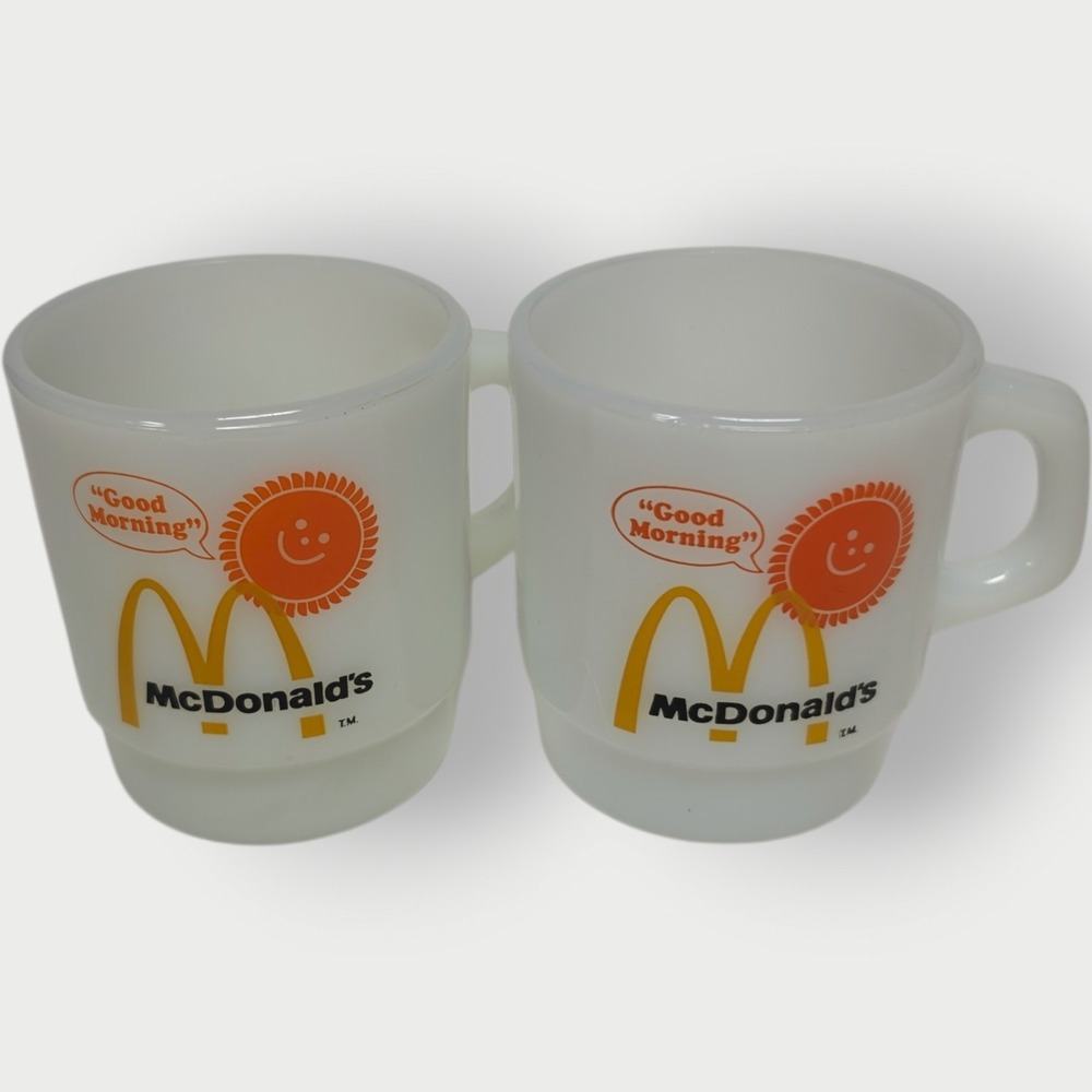 LOT OF 2 Vintage McDonald's Good Morning Coffee Mugs Cups Fire King Anchor